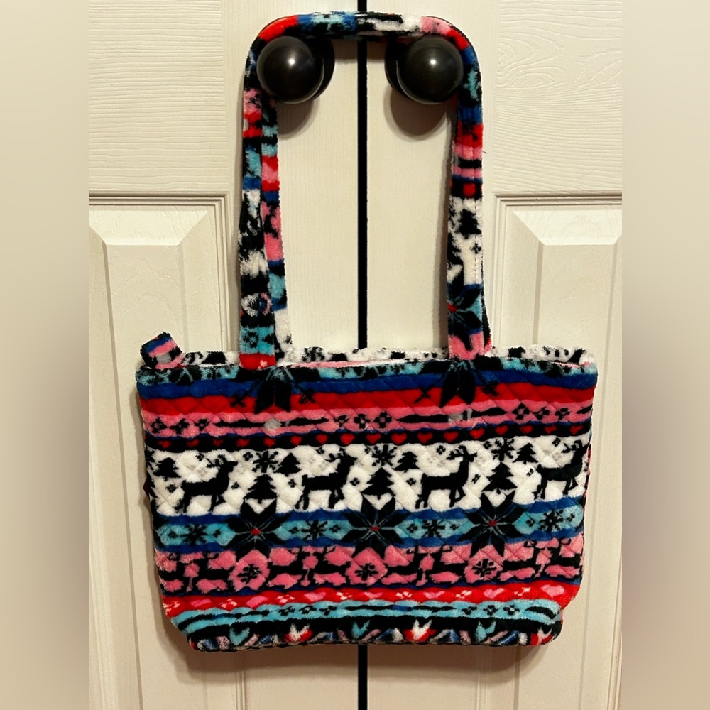 Vera Bradley Multicolor Fleece Tote with Reindeer Pattern